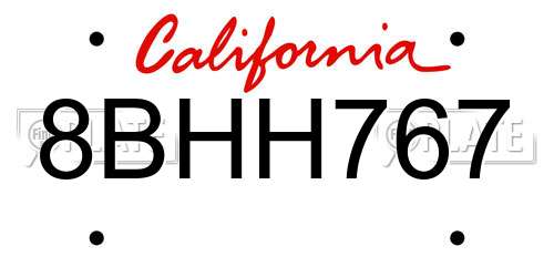 8BHH767 California License Plate