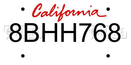 8BHH768 California License Plate
