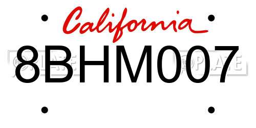 8BHM007 California License Plate