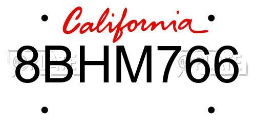 8BHM766 California License Plate