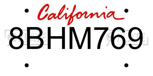 8BHM769 California License Plate