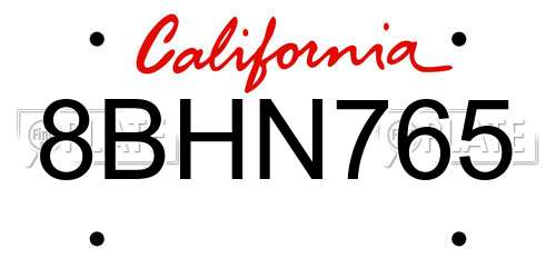 8BHN765 California License Plate