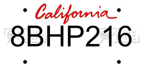 8BHP216 California License Plate