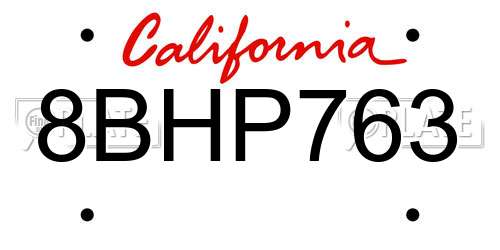 8BHP763 California License Plate