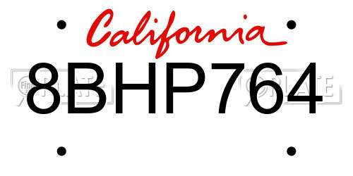 8BHP764 California License Plate