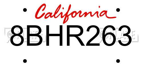 8BHR263 California License Plate