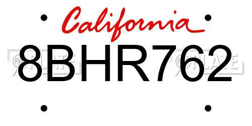 8BHR762 California License Plate