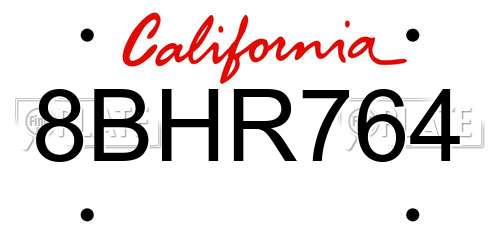 8BHR764 California License Plate