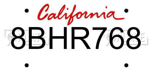 8BHR768 California License Plate