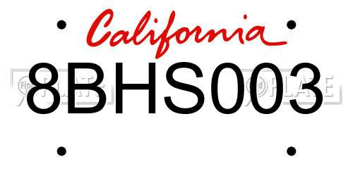 8BHS003 California License Plate