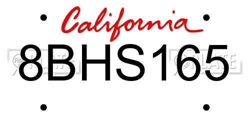 8BHS165 California License Plate