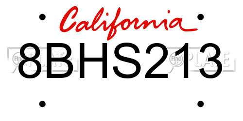 8BHS213 California License Plate