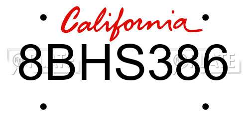 8BHS386 California License Plate