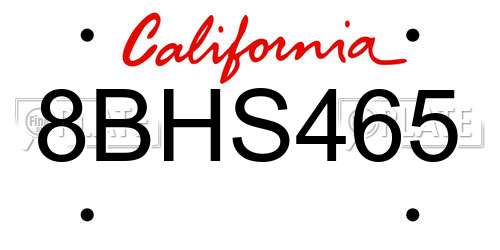 8BHS465 California License Plate