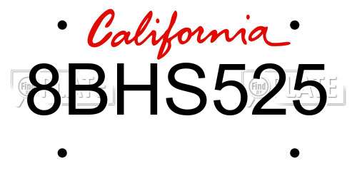 8BHS525 California License Plate
