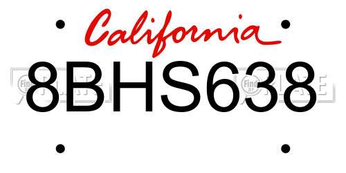 8BHS638 California License Plate