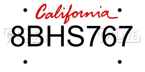 8BHS767 California License Plate