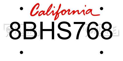8BHS768 California License Plate