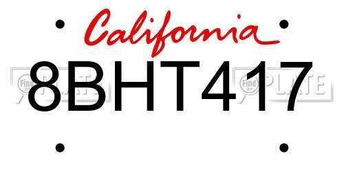 8BHT417 California License Plate
