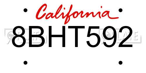 8BHT592 California License Plate