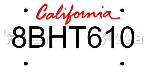 8BHT610 California License Plate
