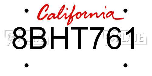 8BHT761 California License Plate