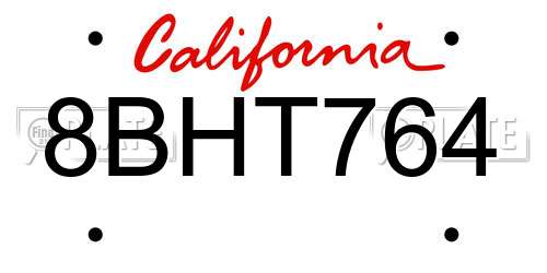 8BHT764 California License Plate