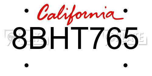8BHT765 California License Plate