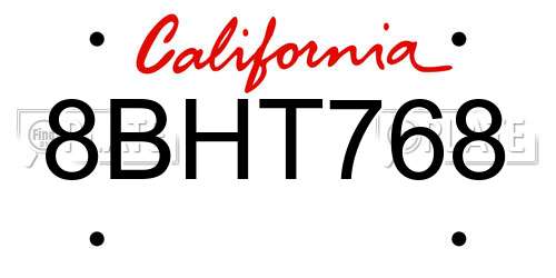 8BHT768 California License Plate