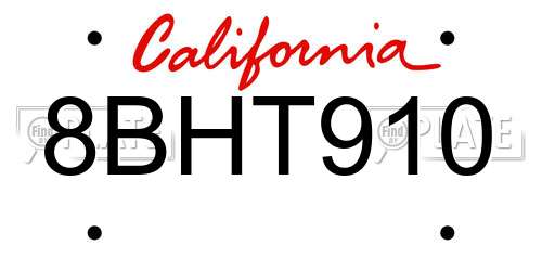 8BHT910 California License Plate