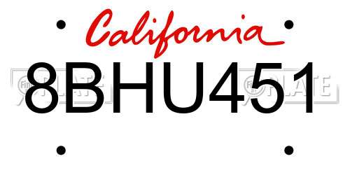 8BHU451 California License Plate