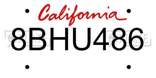 8BHU486 California License Plate