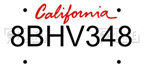 8BHV348 California License Plate