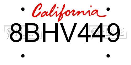 8BHV449 California License Plate