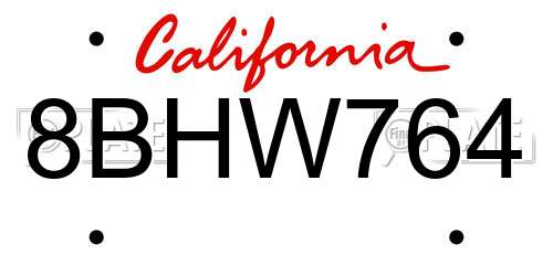 8BHW764 California License Plate