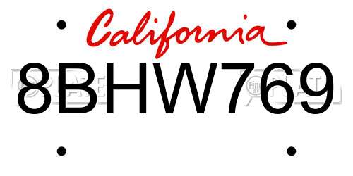 8BHW769 California License Plate