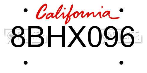 8BHX096 California License Plate