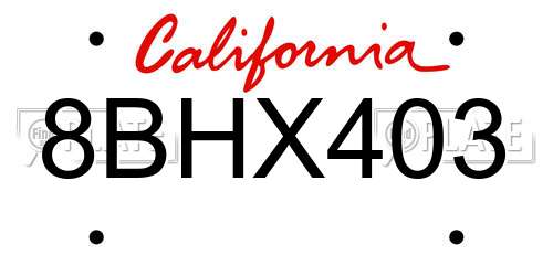 8BHX403 California License Plate