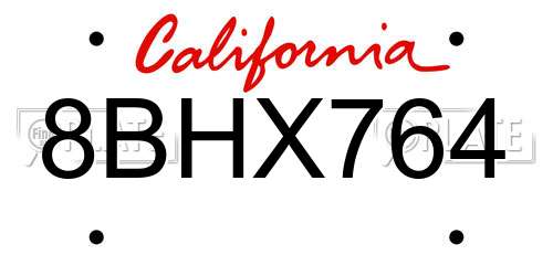 8BHX764 California License Plate