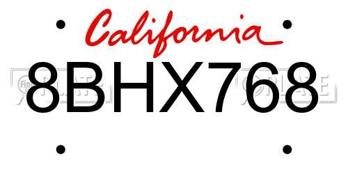 8BHX768 California License Plate