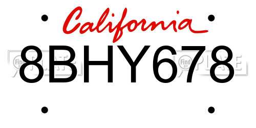 8BHY678 California License Plate