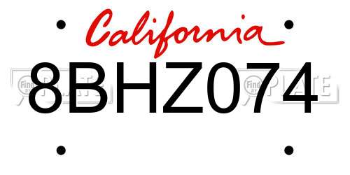8BHZ074 California License Plate