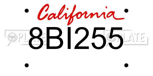 8BI255 California License Plate