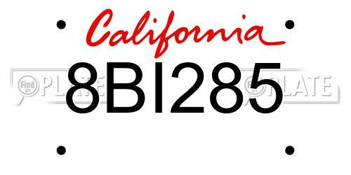 8BI285 California License Plate