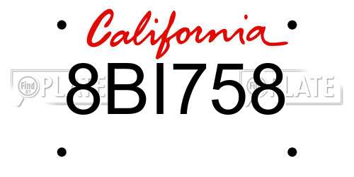 8BI758 California License Plate