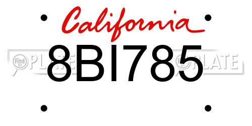 8BI785 California License Plate
