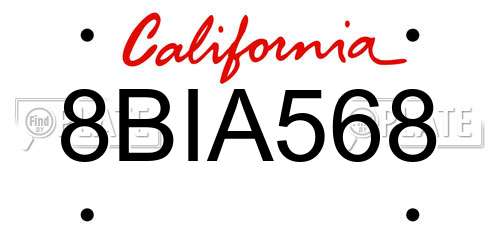 8BIA568 California License Plate