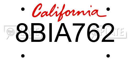 8BIA762 California License Plate