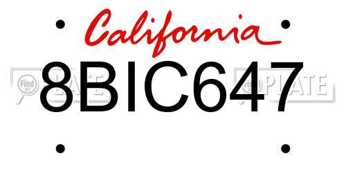 8BIC647 California License Plate