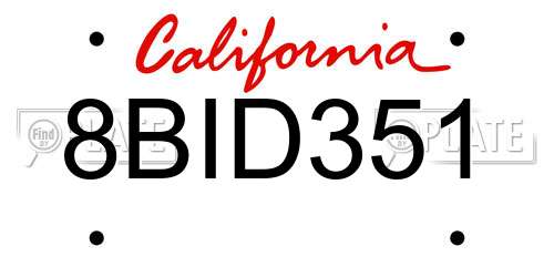 8BID351 California License Plate